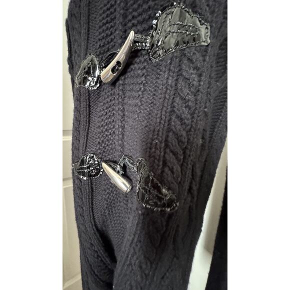 Tory Burch Wool Cable knit long sweater zip up Black jacket Women’s Small - Picture 10 of 16